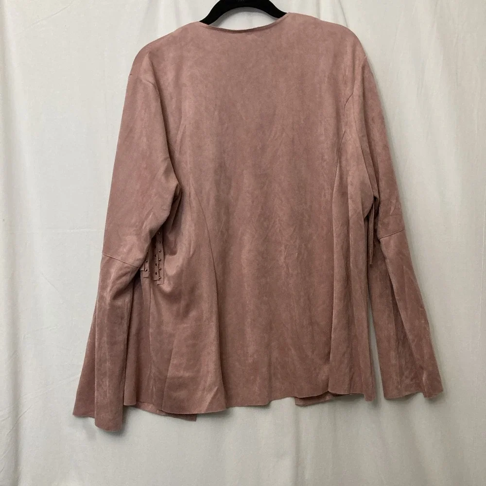 Vocal USA Pink Faux Suede Open Front Coatigan w/Studded Fringe &‎ Pockets - 1X